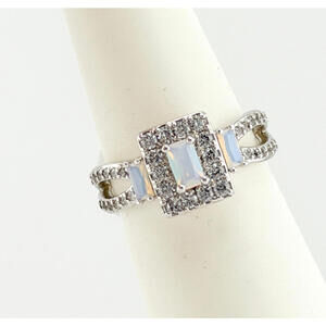 Bomb Party RBP5537 Ring Sz 7 "Never Alone" White Opal & CZ on Rhodium RETRO